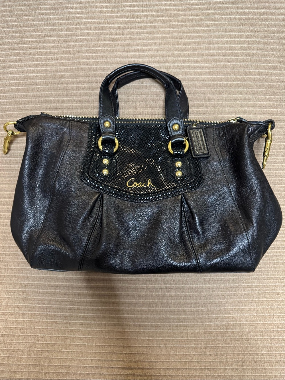 Coach Black Leather Satchel with Gold Hardware